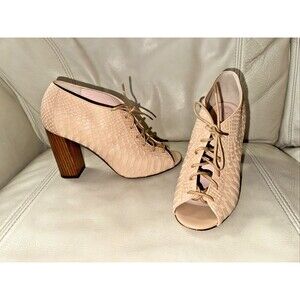 Kate Spade Boots Heels Women 7B Inella Lace Up Peep Toe Snakeskin Leather Italy